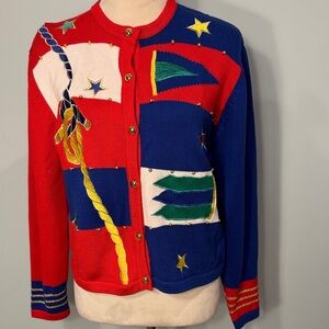 Doncaster vintage Nautical embroidered Patchwork Cardigan Size M